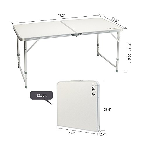 Z ZTDM 4 Foot Folding Table with Carrying Handle, Portable Aluminum Picnic Camping Dining Adjustable Height Table,Perfect for Commercial Use Outdoor Indoor - Thumbnail 5