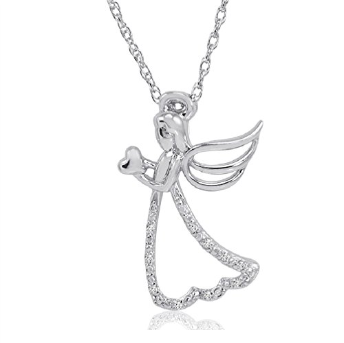  Angel Hold Heart Diamond Pendant-Necklace in Sterling Silver on an 18in. Chain