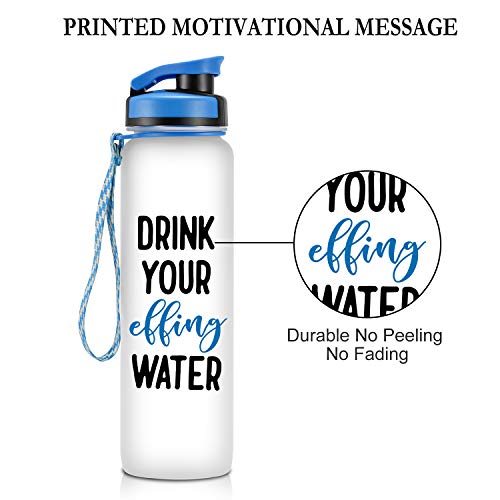 LEADO 32oz 1Liter Motivational Tracking Water Bottle with Time Marker - Drink Your Effing Water - Funny Birthday Gifts for Women, Men, Best Friends, Coworkers, Mom, Dad, Her, Him - Drink More Water