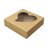 Bonitagirlbox Set of 10 Brownie Box, Bakery and Cookies Boxes with window (Brown Kraft Heart)