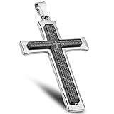 FUNRUN Stainless Steel Mens English Lord's Prayer Black Cross Pendant Necklace,Chain 24''