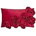 JWH 3D Flower Throw Pillow Cover Decorative Handmade Floral Pillow Case Soft Velvet Pillowcase Lumbar Cushion for Bed Living Room Chair Couch Decor Shams 12x20 Inch Red