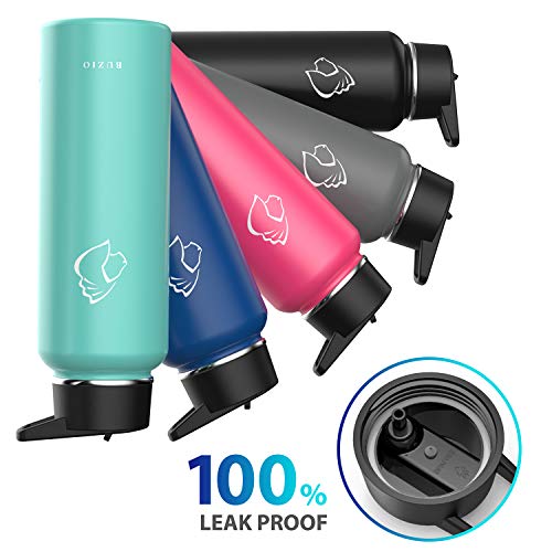 BUZIO Stainless Steel Water Bottle (Cold for 48 Hrs, Hot for 24 Hrs), 40 oz Vacuum Insulated Water Bottle with Straw Lid and Flex Cap (Double Wall, Wide Mouth, BPA Free, Leak Proof), Cobalt