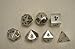 Set of 7 Polyhedral Metal Dice with Bag (16mm, Silver Color)