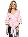 SheIn Women's Bow Waist-tie Ruffle Bell Sleeve Sweet Blouse Top Medium Pink