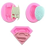 Astra Gourmet 3 Pack 3D Silicone Molds in Superman Logo, Spiderman Face and Batman Face For Sugarcraft, Fondant, Chocolate, Gum Paste, Marzipan or Craft Clays For Cake or Cupcake Decorating