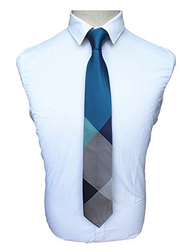 Jemygins peacock blue plaid silk ties for men classic f…