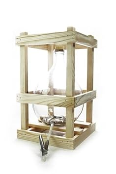 5 Liter Glasballon im Holzgestell mit Ablaufhahn, Silikonschlauch & Korken - stapelbarer Weinballon