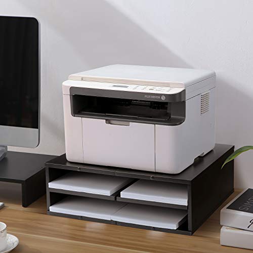 5Rcom Printer Stand Dual Computer Tabletop Monitor Stand Risers with Storage,Black Multifunctional Desktop Organizer/Shelf