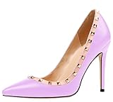 AOOAR Women's Studded High Heel Slip On Pointy Pumps