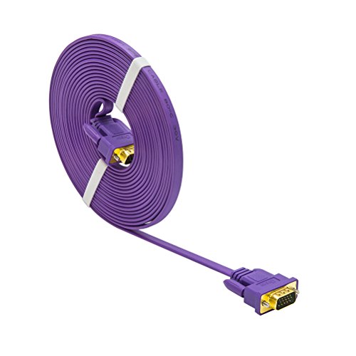 DTECH Ultra Slim Flat VGA to VGA Cable 15 Feet Male to Male Connector Cord for Computer Monitor Projector - Purple - 5m