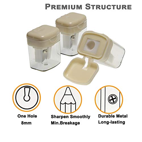 WEKOIL Dual Metal Blade Sharpener with Waste Container Catching Shavings Regular Pencils Graphic Pencil for Students Teachers School Home Office,Pack of 4,Beige