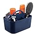 mDesign Small Plastic Shower/Bath Storage Organizer Caddy Tote with Handle for Dorm, Shelf, Cabinet - Hold Soap, Shampoo, Conditioner, Combs, Brushes, Lumiere Collection, Navy Blue