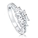 BERRICLE Sterling Silver 3-Stone Wedding Engagement Rings Princess Cut Cubic Zirconia CZ Promise Ring for Women, Rhodium Plated Size 4-10
