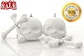 Wishstone Mr & Mrs Bone Sugar Skull & Crossbones Tea infuser Set of 2 - Good Addition To Nessie Loch Ness Monster , Mister Manatee , Shark , Deep Tea Scuba Diver Filter Strainer Teaspoon & Spoon