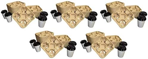 Biodegradable Pulp Fiber 4-Cup Drink Carrier Tray/Holder for Cold or Hot Drinks - Set of 75 (5-(Pack))