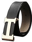 Menschwear Men's Geniune Leather Belt Slide Metal Buckle Adjutable Waistband 35MM Black 105cm