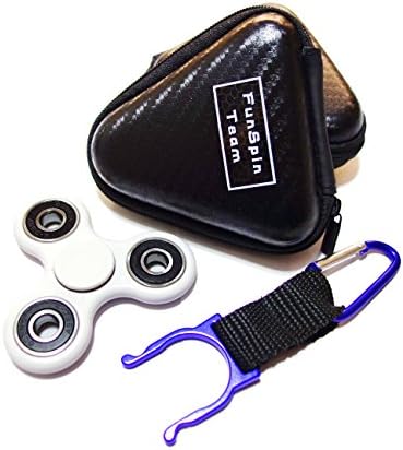 FunSpinTeam Fidget Hand Tri Spinner Ceramic Bearing Helps Focusing EDC Toy Stress Reducer Relieves ADHD Anxiety Boredom With Bonus Carabiner Clip (White+Black Bearing)