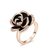 Alisa Fastion Jewelry Thanksgiving Gift Austrian Crystal Rose Gold with Diamonds Black Rose Ring