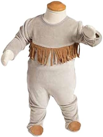 Mignon Monde Plush Velour "Fancy Fabulous Fringes" Footed Romper Bodysuit Outfit Onesie 6 Months +