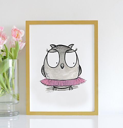 Nursery Woodland Animal Owl Wall Art for Girls Nursery, Children's Wall Art Tutu Print, Boho Pink Baby Room Decor - UNFRAMED