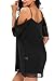 SEENSUN Women's Chiffon Cold Shoulder Casual Dress Trumpet Sleeve Spaghetti Strap Dress Top