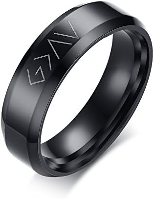 MP Men's Stainless Steel God is Greater Than The Highs and Lows Christian Symbol Promise Ring Black