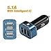 ZeroLemon Car Charger 5.1Amps / 25.5W Triple USB Aluminum Shield Rapid Charger –[180 days ZeroLemon Warranty Guarantee]-Blue/Black