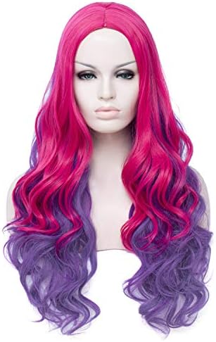 Qaccf Long Curly Blue Purple and Red Wavy Halloween Costume Party Wig (Women)