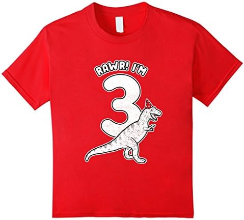 Kids 3rd Birthday T-Rex T-Shirt | Boys 3 Year Dinosaur Gift 4 Red