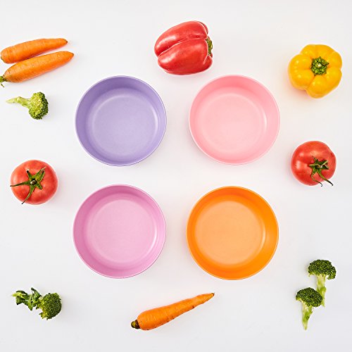 image for HM-tech 4pcs Bamboo Kids Bowls (20 fl oz) for Baby Feeding, Non Toxic 