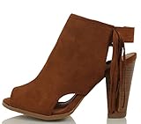 Delicious Women's Polite Peep Toe Faux Suede Fringe Tassel Stacked Heels Ankle Boot