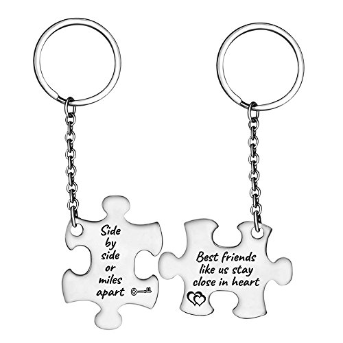 Best friend keychain gift- side by side or miles apart …