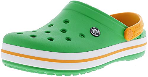 Crocs Unisex Crocband Clog, Grass Green/White/Blazing Orange, 8 US Men / 10 US Women