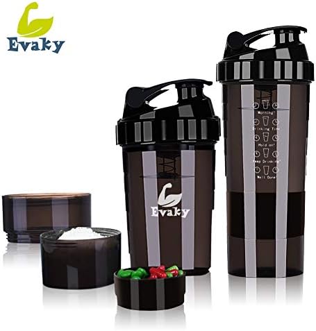 Srwmml qfht Protein Shaker Bottle - 3-Layer Twist and Lock Storage with 16 oz Protein Shaker Cup with storage/Diet Shaker/Water Bottle 500ml with Spoon
