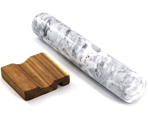 Kota Japan Premium 12" White Marble Rolling Pin | EFFORTLESS Dough Roller for Baking, Pastry, Pizza | STURDY WOOD BASE | Protect Countertops | Easy Clean | Stays Cool | Perfect Gift Wedding Registry!