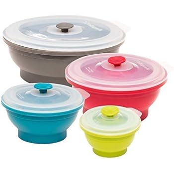 Collapse-it Silicone Food Storage Containers Sampler Pack - BPA Free Airtight Silicone Lids, 4 Piece Set of 6-Cup, 4-Cup, 2-Cup, & 1-Cup Collapsible Lunch Box - Oven, Microwave, & Freezer Safe + eBook