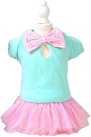 Zerotone Warm Cotton Princess Tutu Dress with Plaid Pearl Bow for Small Pet Dog Cat 2 Colors XS-XL (Green, S)