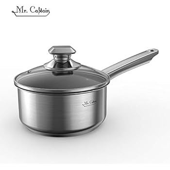 Mr Captain 1 Quart 18/10 Stainless Steel Nonstick Saucepan With Lid,Stone-Derived Non-Stick Granite Coating Small Pot Induction Compatible Dishwasher Safe,Oven Safe