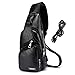 Men PU Leather Sling Backpack Small Chest Shoulder Crossbody Bag with USB Charging Port for Travel Hiking Cycling