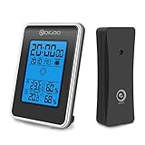 DIGOO TH1981 Indoor&Outdoor Thermometer, Weather Station Blue Backlit Hygrometer, Outdoor Forecast Sensor with Alarm Clock