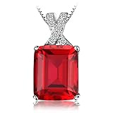 JewelryPalace Emerald Cut 6.1ct Created Red Ruby Pendant Necklace 925 Sterling Silver 18 Inches