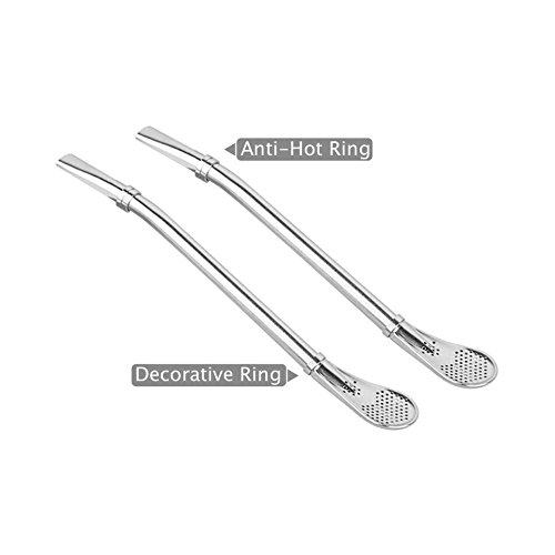 GFDesign Yerba Mate Bombilla Gourd Drinking Filter Straws Stirrer Food-Grade 18/8 Stainless Steel - Set of 2 with Cleaning Brush - 6.1" Long