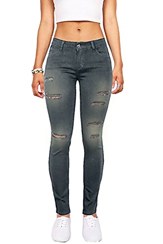 Wax Women's Juniors Mid-Rise Skinny Jegging Jeans w Distressing