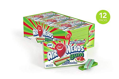 Airheads Candy, Chewing Gum, Watermelon Flavor, Sugar Free, Xylitol, 14 Sticks per Pack, Box of 12 Packs