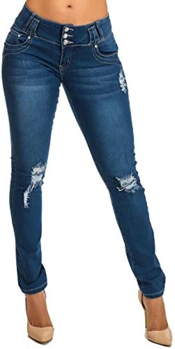 Saza Ripped Butt Lifting Levanta Cola Low Rise Blue Skinny Stretchy Jeans 11012K