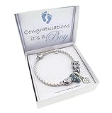 It's A Boy New Mom Leather Charm Bracelet Pandora Style Gift Boxed (19cm)