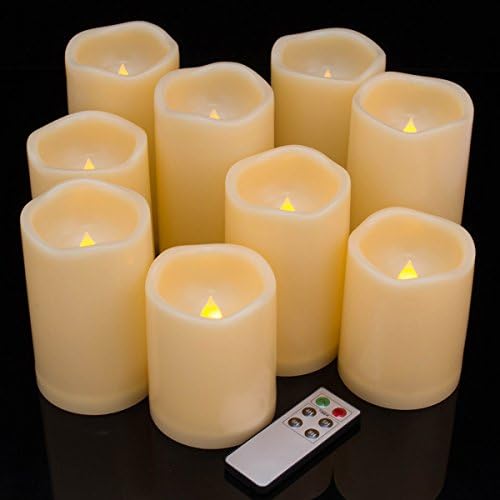 Flameless Candles, Outdoor Indoor Weatherproof Battery Candles Set of 9(D3 x H 4”5”6”) Non Flickering With Remote Timer by Aignis (Ivory Yellow)
