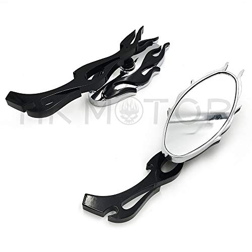 Motorcycle Flame Style Rearview Mirror For Any Cruiser Chopper Custom Black New - Thumbnail 3