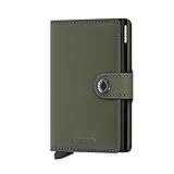 Secrid Mini Wallet, Matte Green, Genuine Leather with RFID Protection, Holds up to 12 Cards